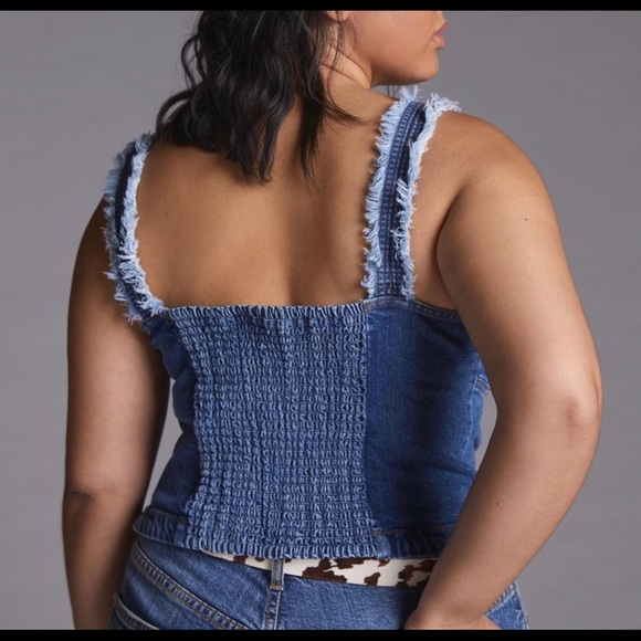 ANTHROPOLOGIE Pilcro Seamed Fringed Strap Denim Corset Bustier Tank - Picture 2 of 11